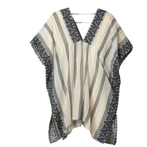 $129 Indigo Handloom Bengal Border Tunic Poncho Swim Cover Up One Size